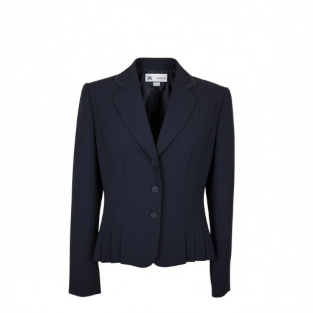 Tahari ASL Blazer Size 12 Black Decorative Buttons and Collar Pleated Front